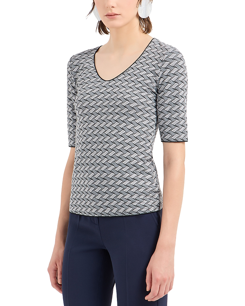 Emporio Armani Stretch Jersey Top With Geometric Jacquard Motif In Grey