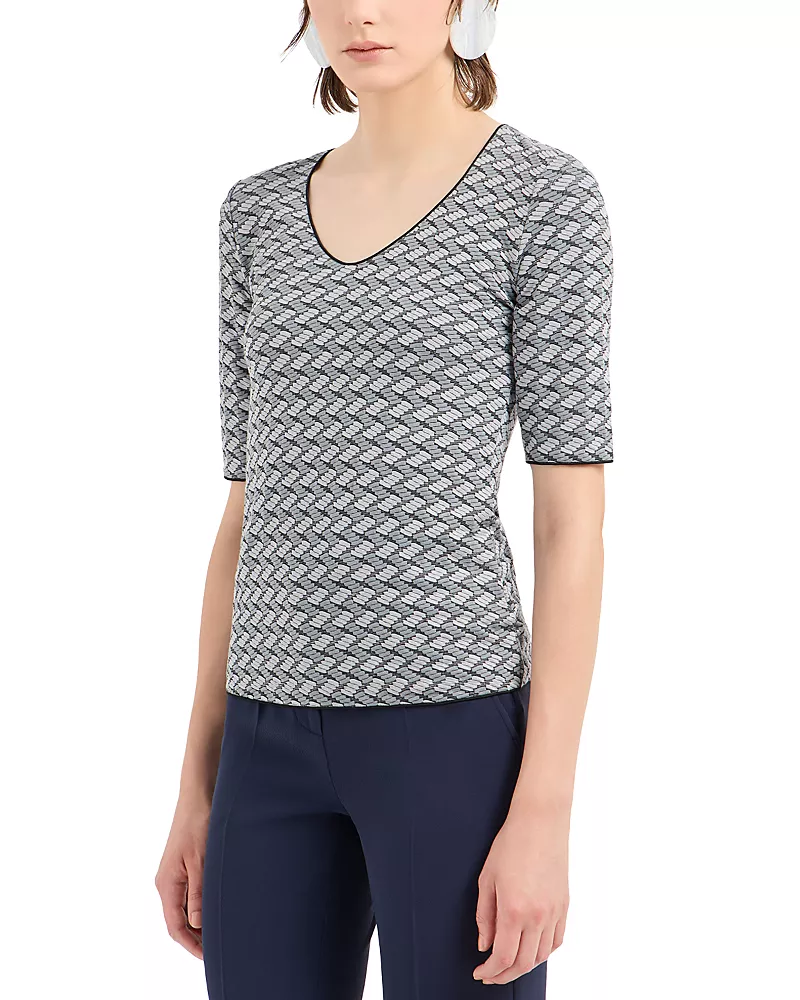 Emporio Armani Stretch Jersey Top with Geometric Jacquard Motif