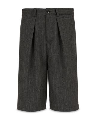 Wool Heavy Moulin&eacute; Chevron Jacquard Oversized Fit Pleated Bermuda Shorts