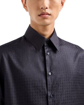 Cotton Shirt with Allover Micro Jacquard Motif