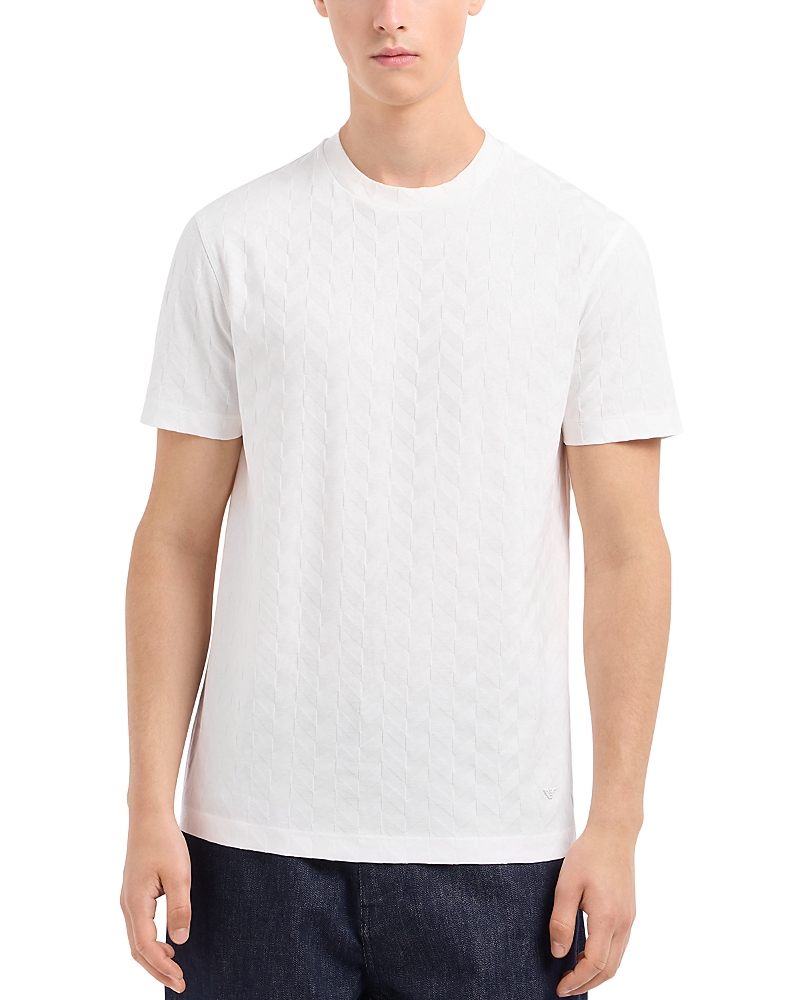 Emporio Armani Textured Knit Sweater In Cream White With Round Neckline In Off White