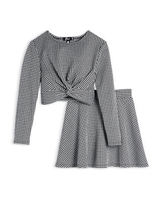 AQUA - Girls' Long Sleeve Twist Front Plaid Top & Skirt, Little Kid, Big Kid - Exclusive