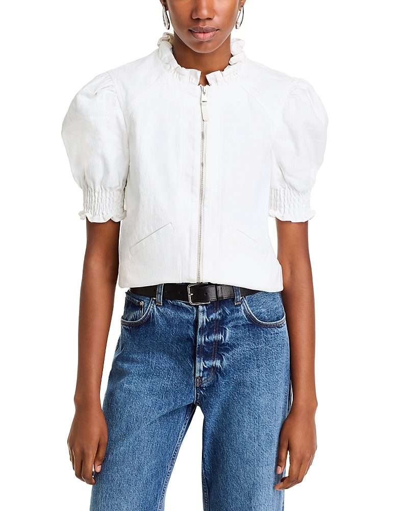 Cinq À Sept Anabella Short-sleeve Zip-front Jacket In White