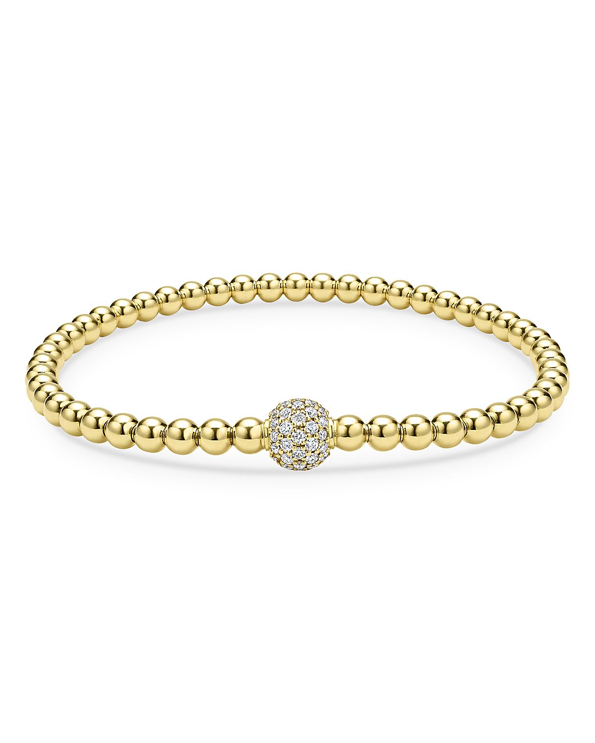 Lagos 18K Yellow Gold Caviar Diamond Pave Ball Stretch Bracelet