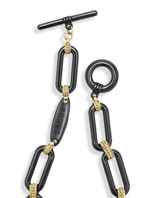 18K Yellow Gold & Black Ceramic Diamond Station Link Bracelet