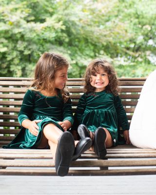 Girls' Holiday Bubble Romper in Emerald Stretch Velvet - Baby