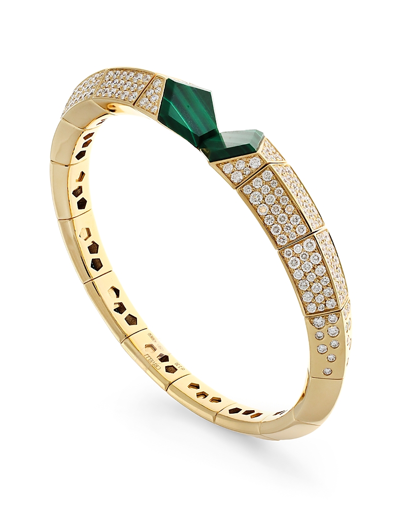 Crivelli 18K Yellow Gold Serpent Malachite & Diamond Stretch Bangle Bracelet - Exclusive