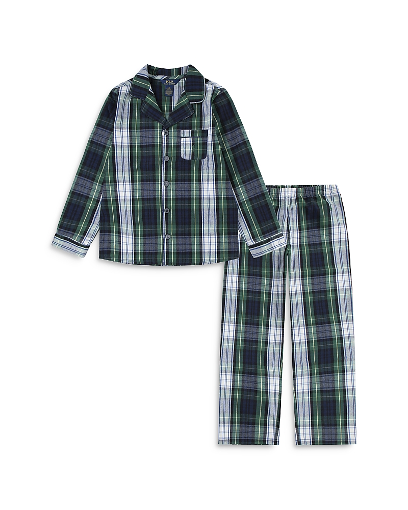 Polo Ralph Lauren Little Boys Woven Long Sleeve Top And Pant, 2-piece Pajama Set In White Gordon Plaid