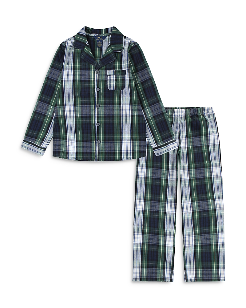 Polo Ralph Lauren Little Boys Woven Long Sleeve Top And Pant, 2-piece Pajama Set In White Gordon Plaid