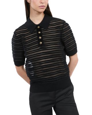 The Kooples Mesh Stripe Polo Top