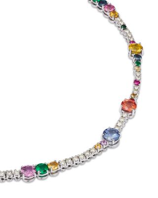 Multi Gemstone & Diamond Collar Necklace in 14K White Gold, 16"