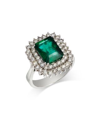 Bloomingdale's Fine Collection - Emerald & Diamond  Double Halo Ring in 14K White Gold - Exclusive