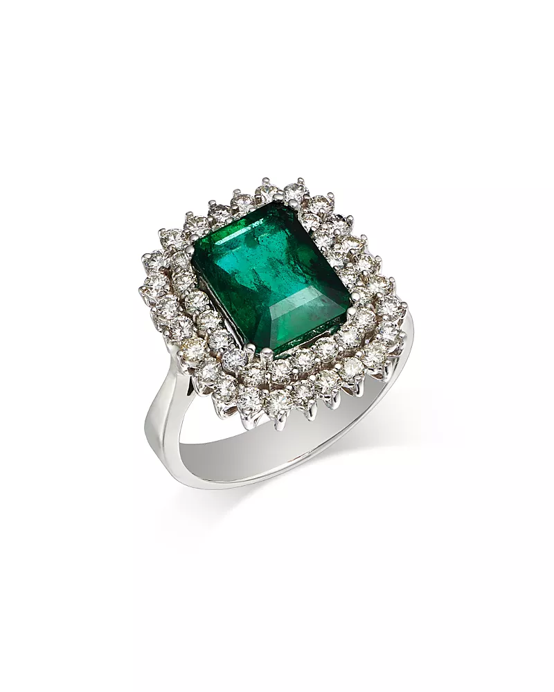 Bloomingdale's Fine Collection Emerald & Diamond Double Halo Ring in 14K White Gold
