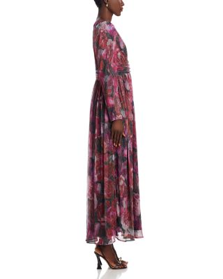 Floral Crinkle Metallic Long Sleeved Maxi Dress - Exclusive