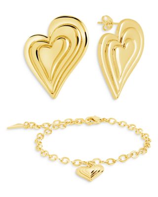 Beating Hearts Bracelet & Stud Earrings Set in 14K Gold Plated