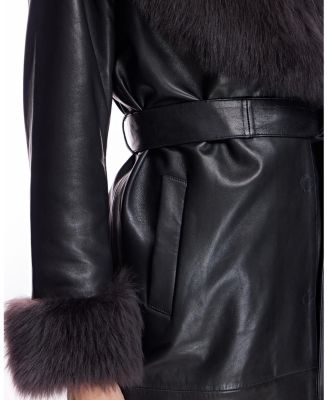  Leather Coat with Shearling Trim