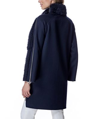 Mixed-Media Shearling Coat With Zipper Trim