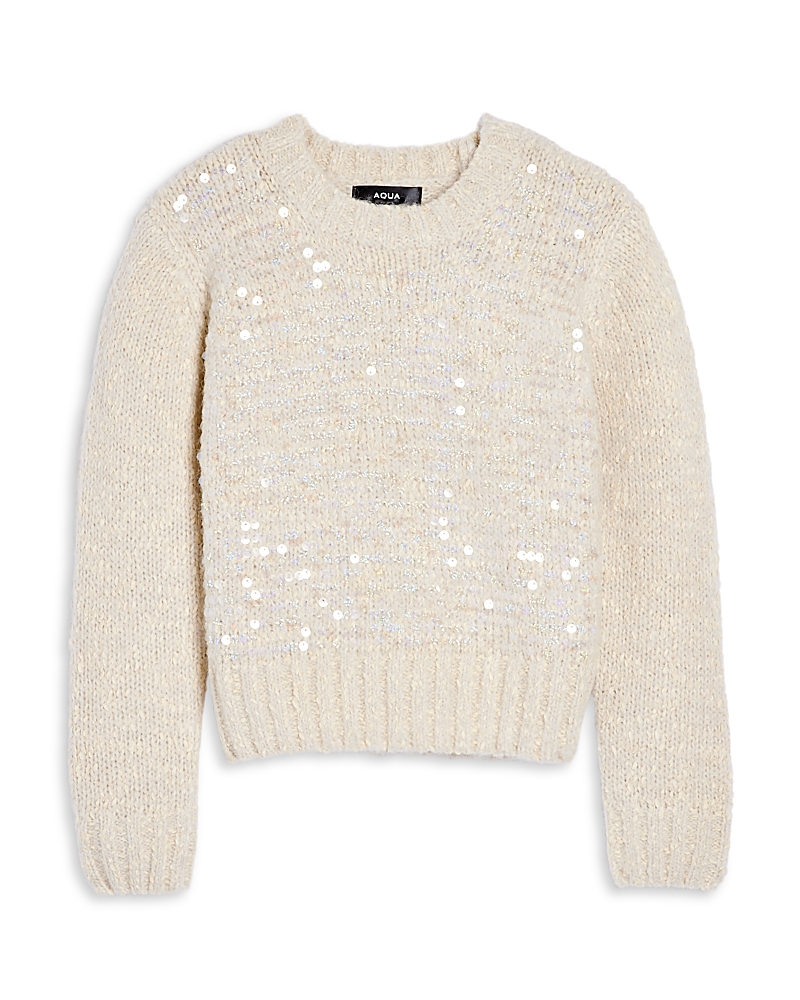 Shop Aqua Girls' Iridescent Sequin Crewneck Sweater, Little Kid, Big Kid - Exclusive In Natural