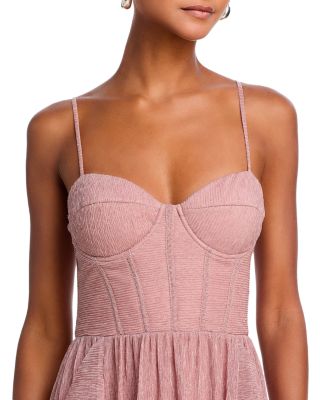 white christmas dresses Fleur Du Mal - Satin and Mesh Bustier Midi Dress