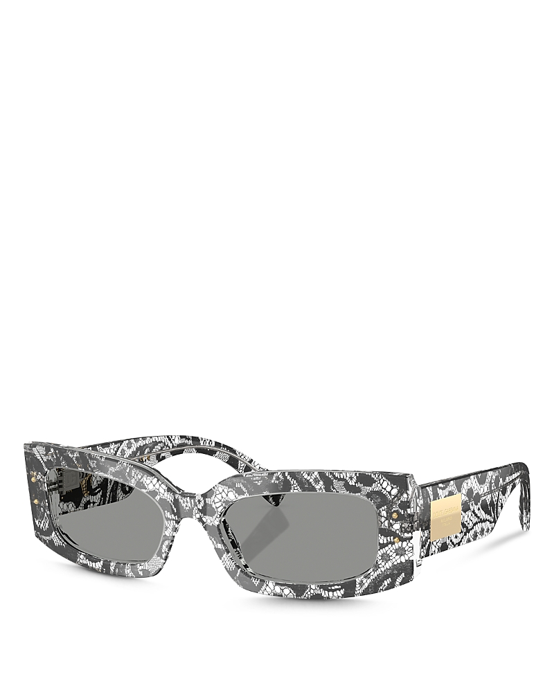 Dolce & Gabbana Logo Plaque Rectangular Sunglasses, 55mm In Black Lace