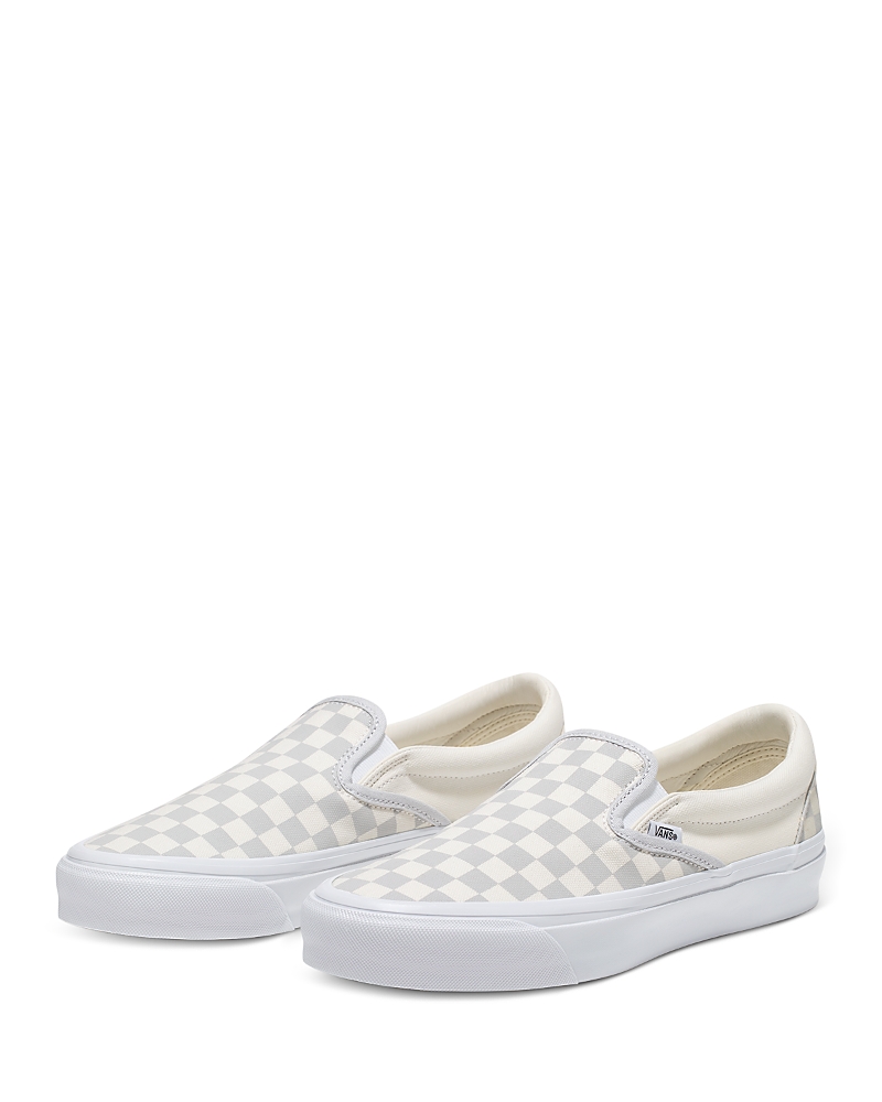 Vans Classic Slip-on Checkerboard Sneakers With Embroidery In Silver In Lunar Rock