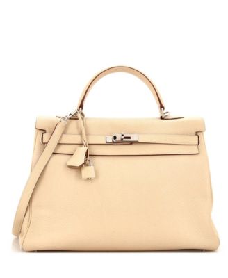 Pre-Owned Hermes Kelly 35 Handbag Light Clemence with Palladium Hardware