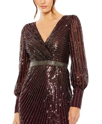 Sequined Wrap Over Bishop Sleeve Gown