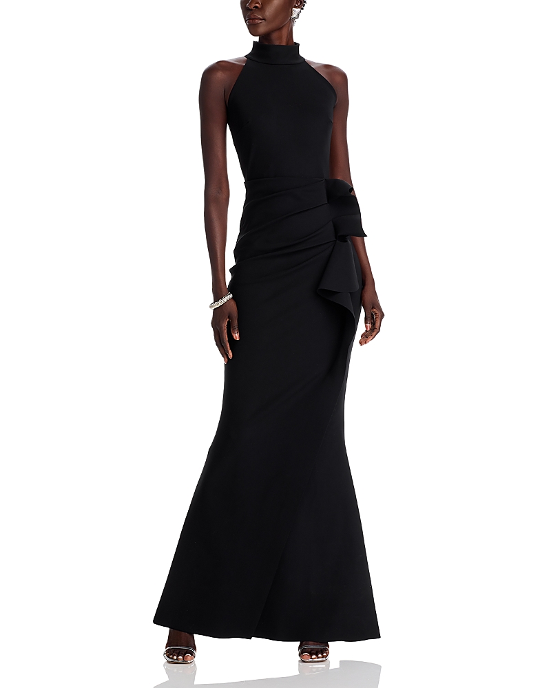 Chiara Boni La Petite Robe Cocoon Collar Trumpet Gown In Black
