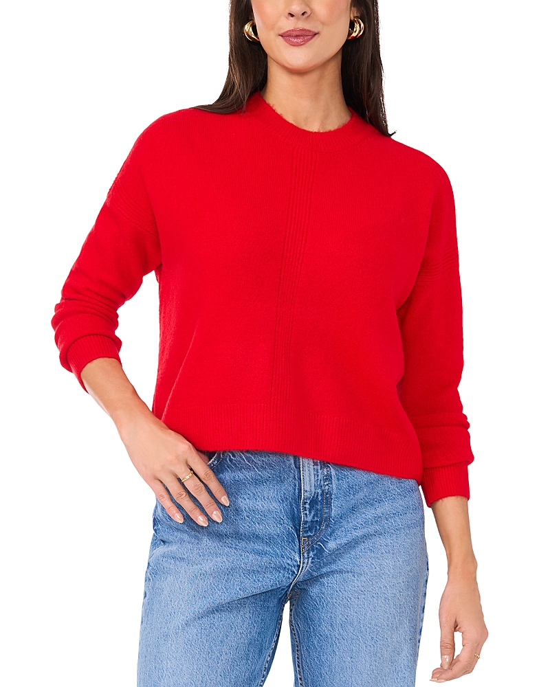 Vince Camuto Center Seam Crewneck Sweater In Bright Cherry