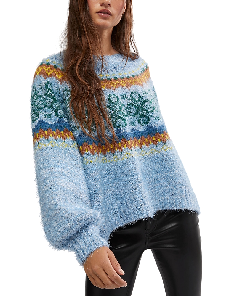 Shop Free People Festive Frost Sweater In Ice Blue Combo