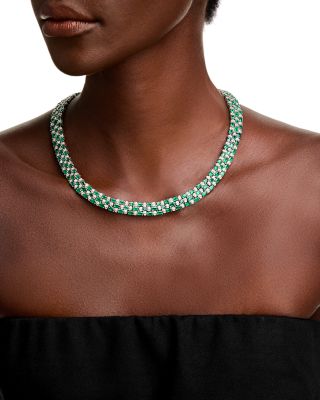 Emerald & Diamond Statement Necklace in 14K White Gold, 19"