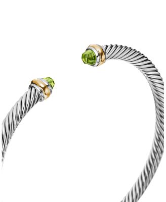 Classic Cable Bracelet in Sterling Silver with 18K Yellow Gold and Peridot, 4mm