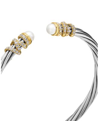 Helena End Station Bracelet with Cultured Freshwater Pearls, Diamonds and 18K Gold