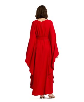 Crepe Boat Neck Shawl Gown with Belt