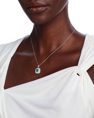 Emerald & Diamond Pendant Necklace in 14K White Gold, 18"