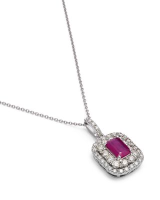 Ruby & Diamond Pendant Necklace in 14K White Gold, 18"