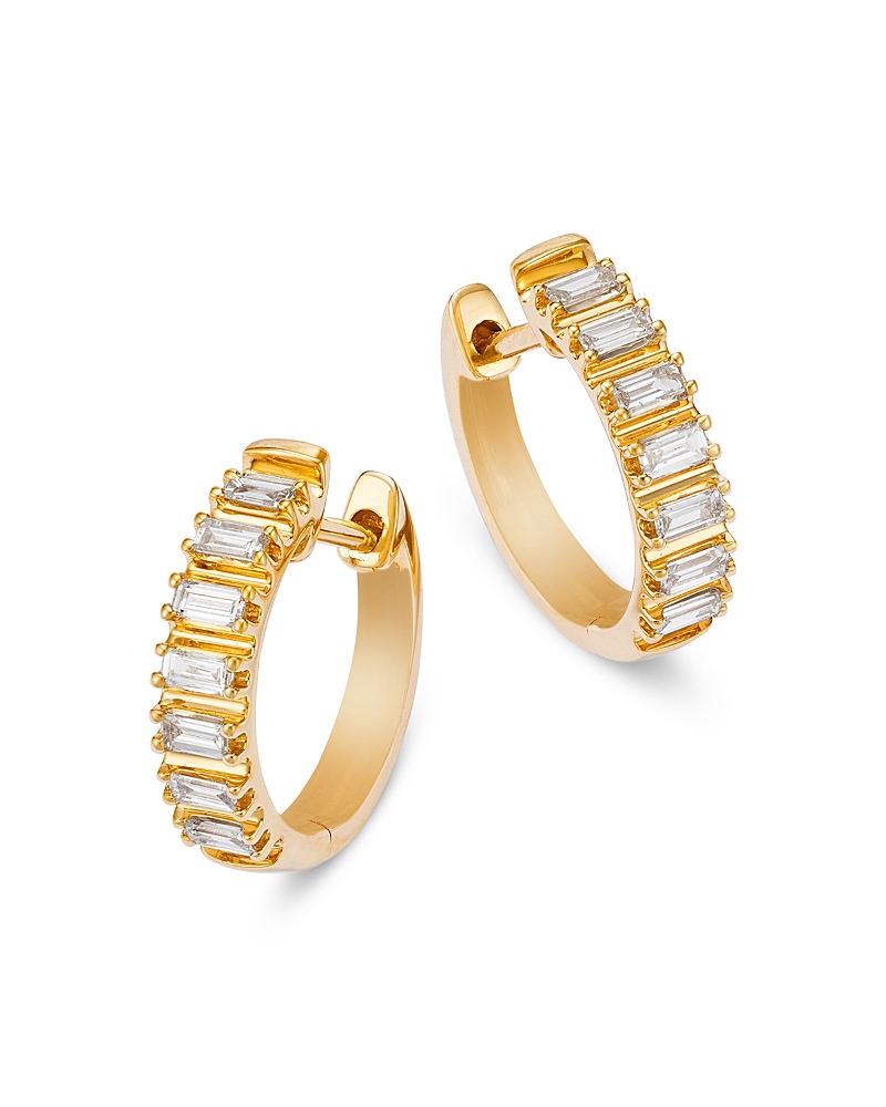 Shop Bloomingdale's Fine Collection Diamond Baguette Huggie Hoop Earrings In 14k Yellow Gold, 0.25 Ct. T. W.