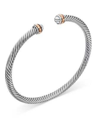 Classic Cable Bracelet in Sterling Silver with 18K Rose Gold, 4mm