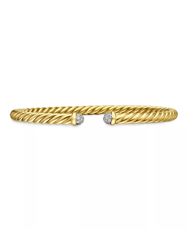 David Yurman Cable Flex Bracelet in 18K Yellow Gold with Diamonds, 4mm
