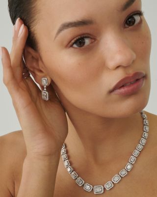 Diamond Mosaic Drop Earrings in 14K White Gold, 2.0 tcw 