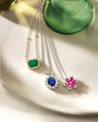 Ruby & Diamond Flower Pendant Necklace in 14K White Gold, 18"