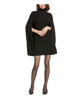 Mac Duggal Turtle Neck Knit Cape Mini Dress