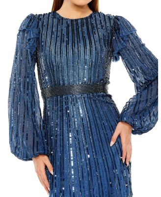 Long Sleeve Ruffle Detail Sequin Dress