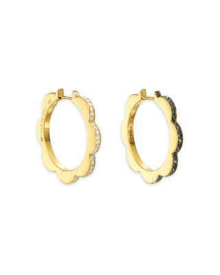 18K Yellow Gold Bloom Diamond Outline Flower Hoop Earrings