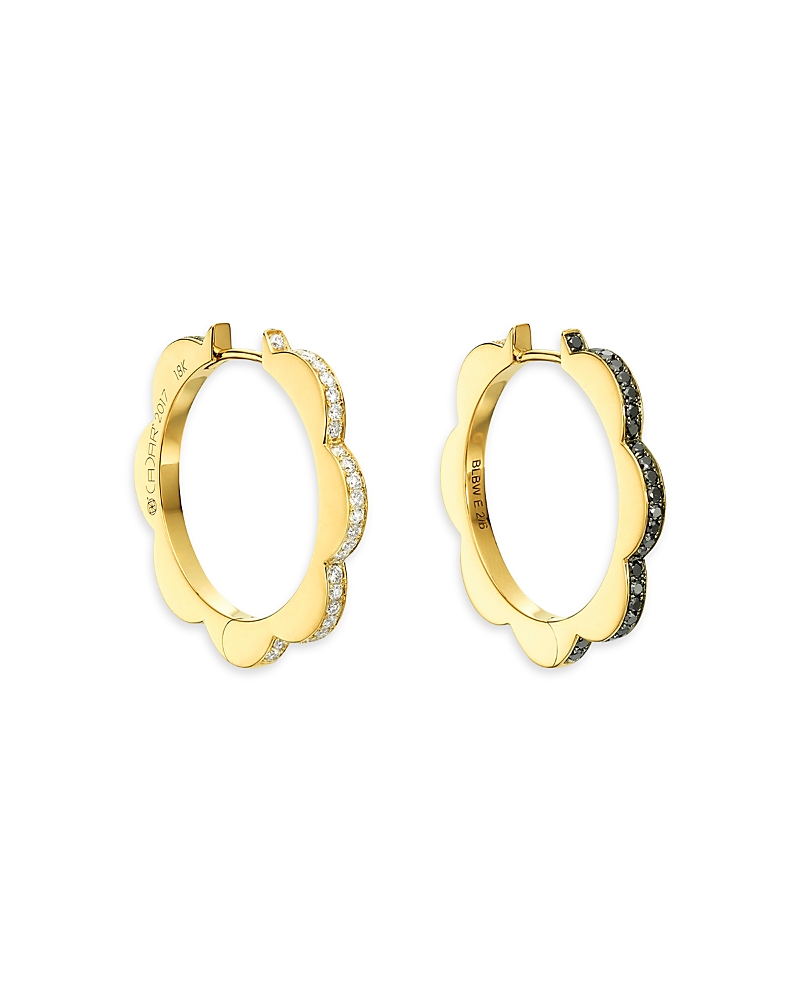 Cadar 18K Yellow Gold Bloom White & Black Diamond Outline Flower Hoop Earrings