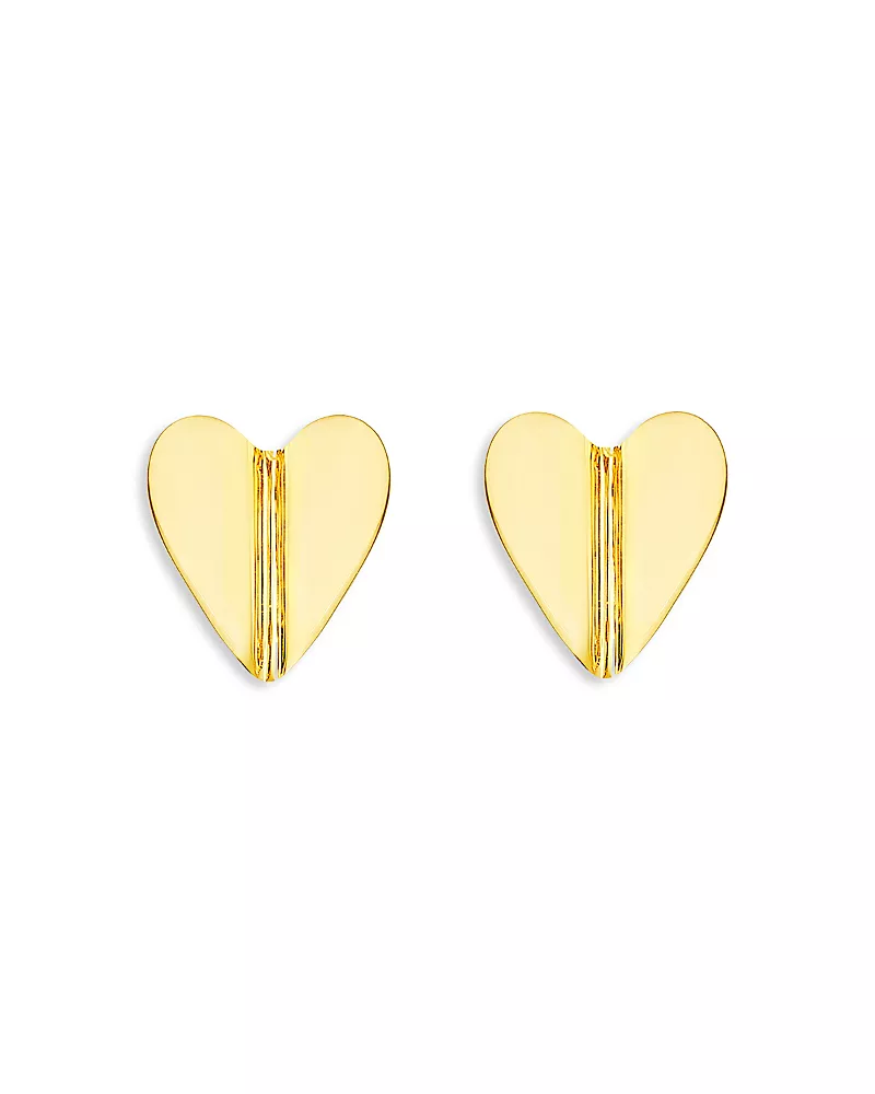 Cadar 18K Yellow Gold Endless Wings of Love Medium Folded Heart Stud Earrings