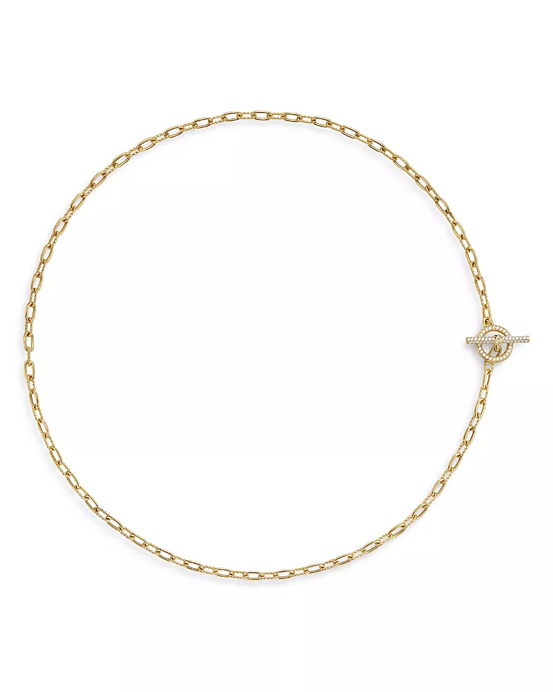 Dy Madison Pave Diamond Toggle Chain Necklace in 18K Yellow Gold, 3mm