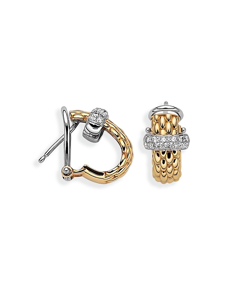 Fope 18K Yellow Gold Vendome Diamond Pave Rondelle Bead Hoop Earrings