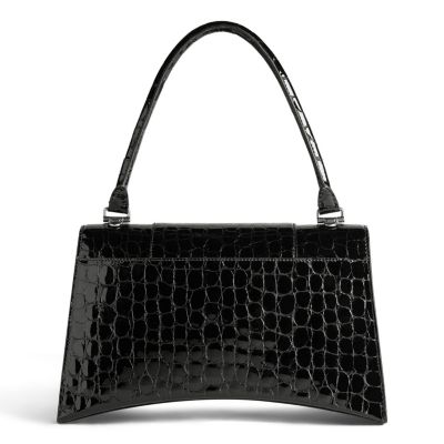 Hourglass Hinge Medium Handbag Crocodile Embossed