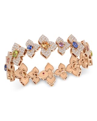 18K Rose Gold Venetian Princess Carnival Multi Gemstone & Diamond Flower Link Bracelet  